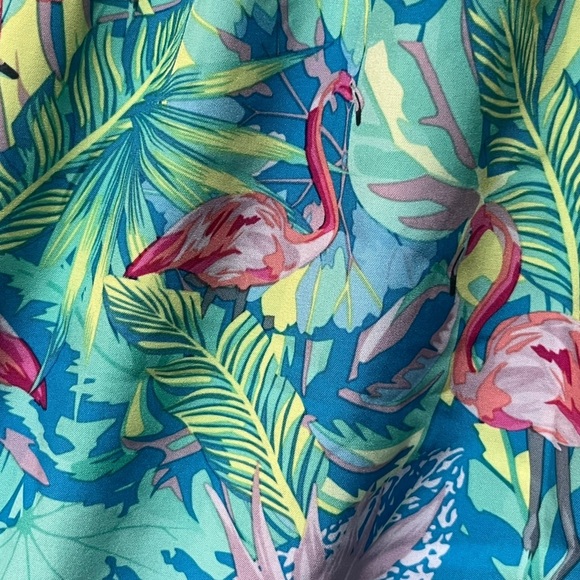 George Mens Swim Trunks Small Green Flamingos Tropical Pattern. - Picture 3 of 4